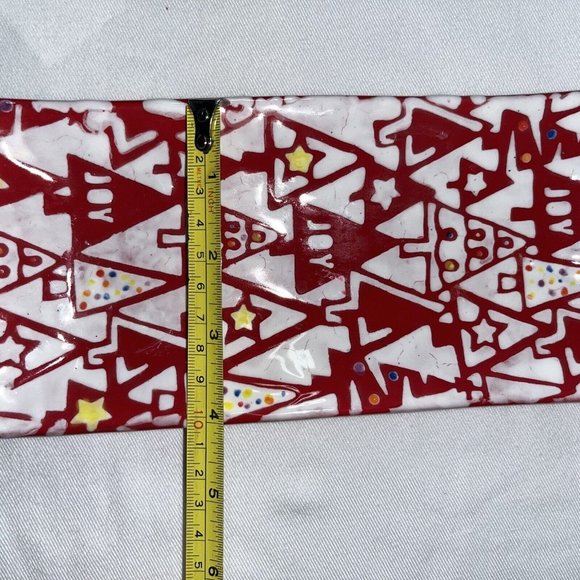 Candy Dish Made in Italy Rectangle Christmas Tree Pattern Red Bright Stars READ - Picture 9 of 10